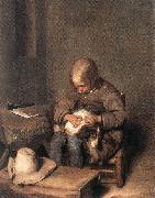 TERBORCH, Gerard Boy Ridding his Dog of Fleas sg oil painting on canvas